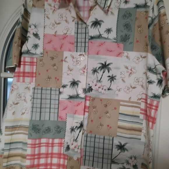 Alfred Dunner Multi-Color Palm Trees Flowers  Button Down Shirt Women's 12 - Picture 2 of 2